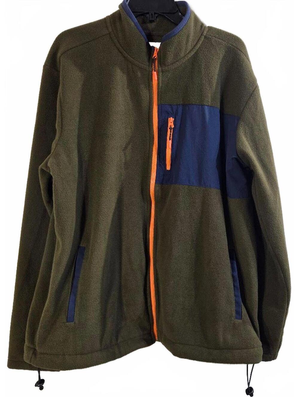 Sonoma Men's Olive Fleece Jacket with Navy Accents and Orange Zipper Size XXL